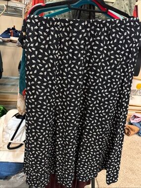 Vintage Cape Cod Black white hat-Print Midi Skirt with Elastic Waist
